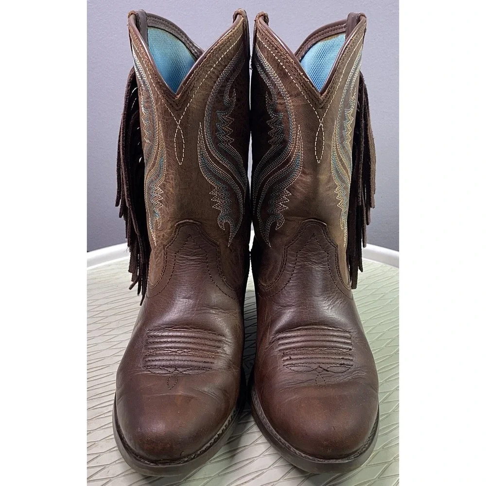 Ariat Youth Leather Western Riding Cowgirl Boots Rodeo Fringe Brown Sz.13‎